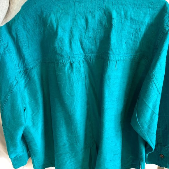 Turquoise raw silk 3/4 sleeved blouse, size L - Picture 4 of 4
